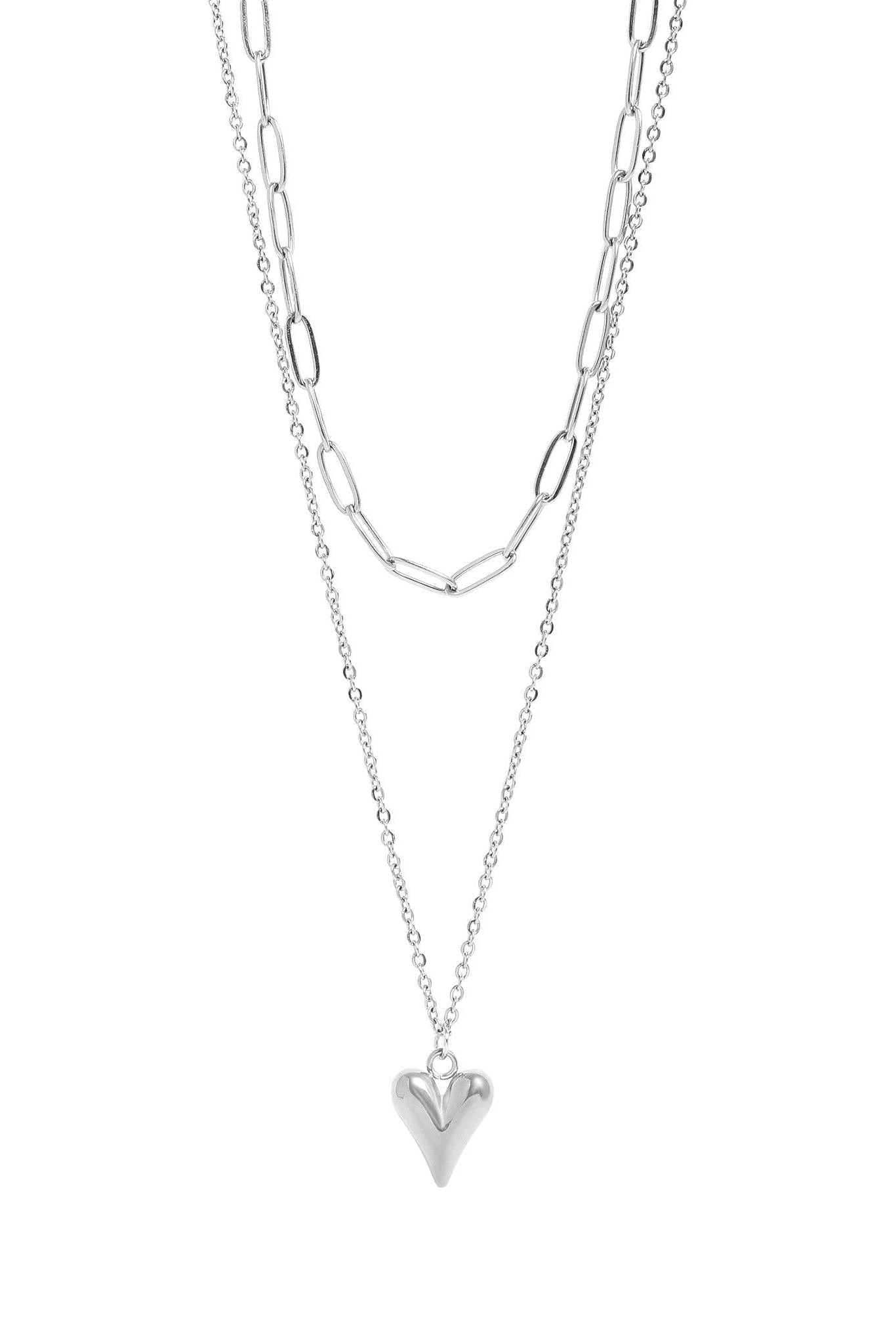 Sonya Paperclip Layered Heart Charm Necklace - MTT Collective