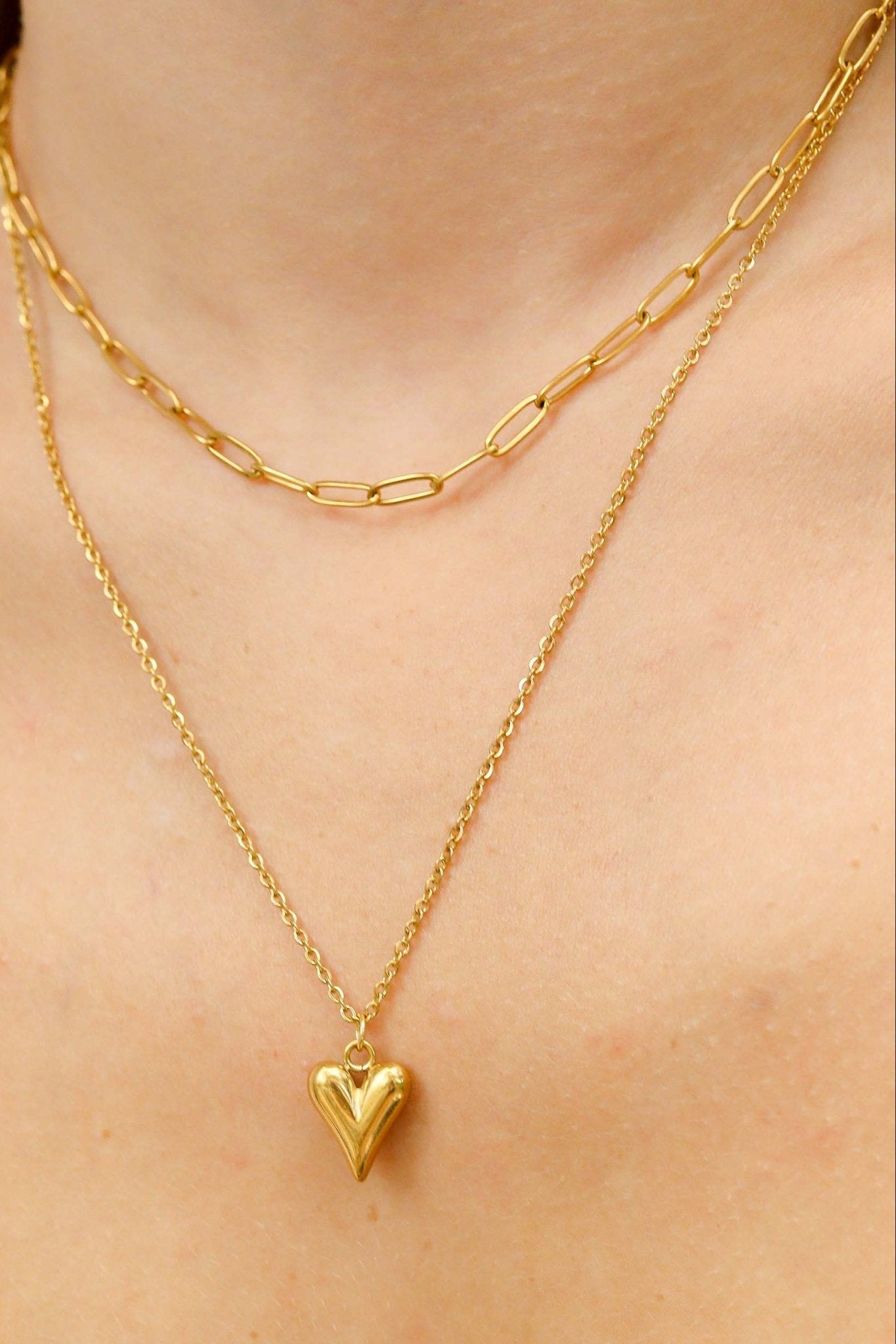 Sonya Paperclip Layered Heart Charm Necklace - MTT Collective