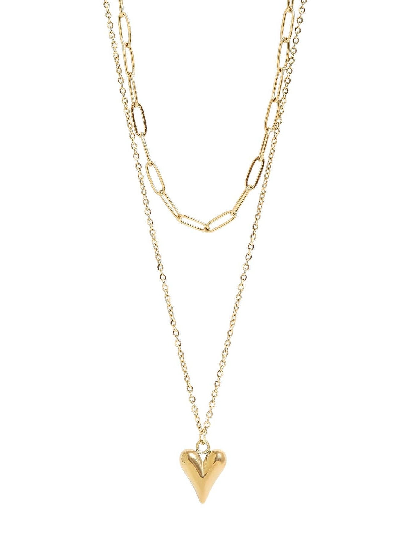 Sonya Paperclip Layered Heart Charm Necklace - MTT Collective