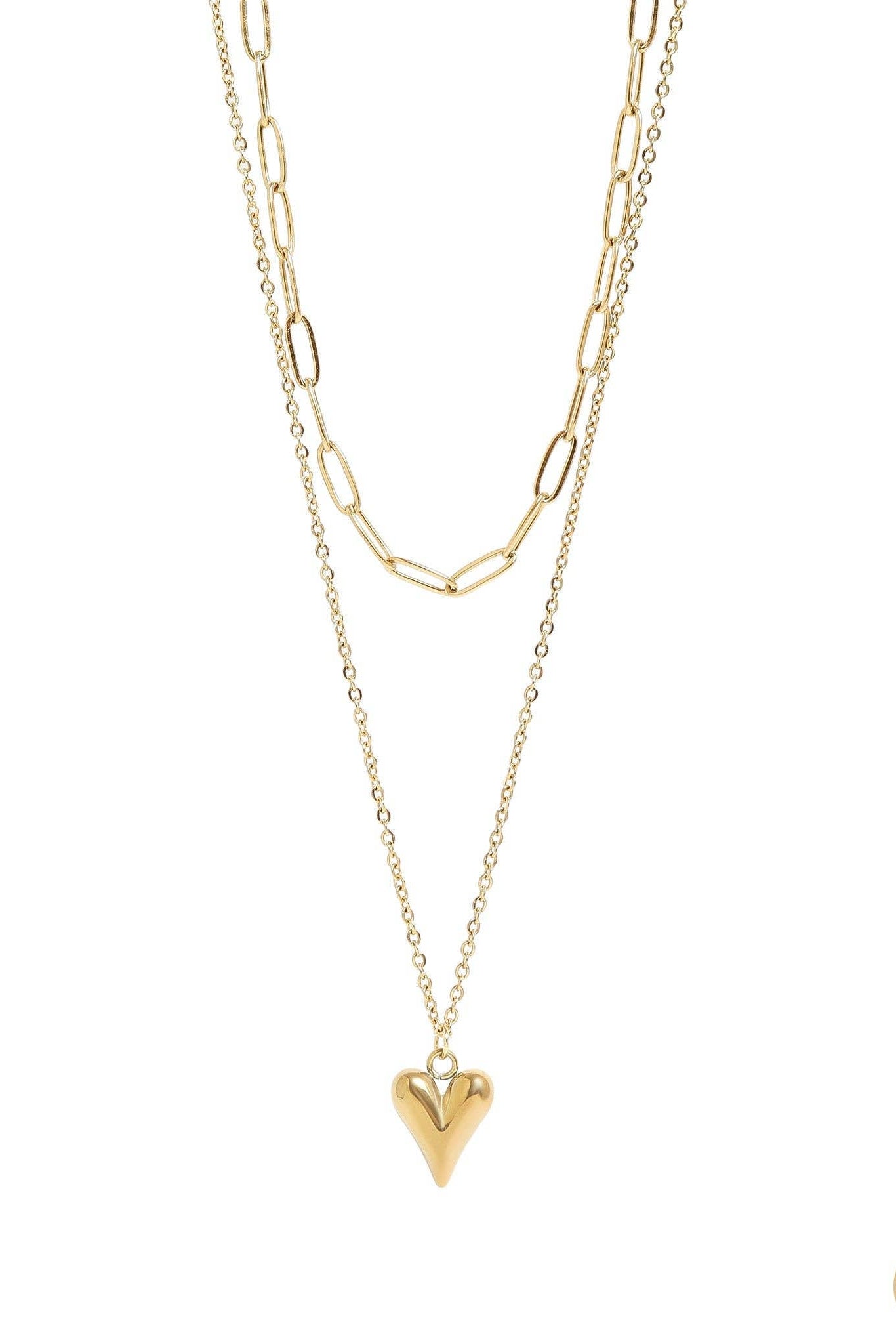 Sonya Paperclip Layered Heart Charm Necklace - MTT Collective