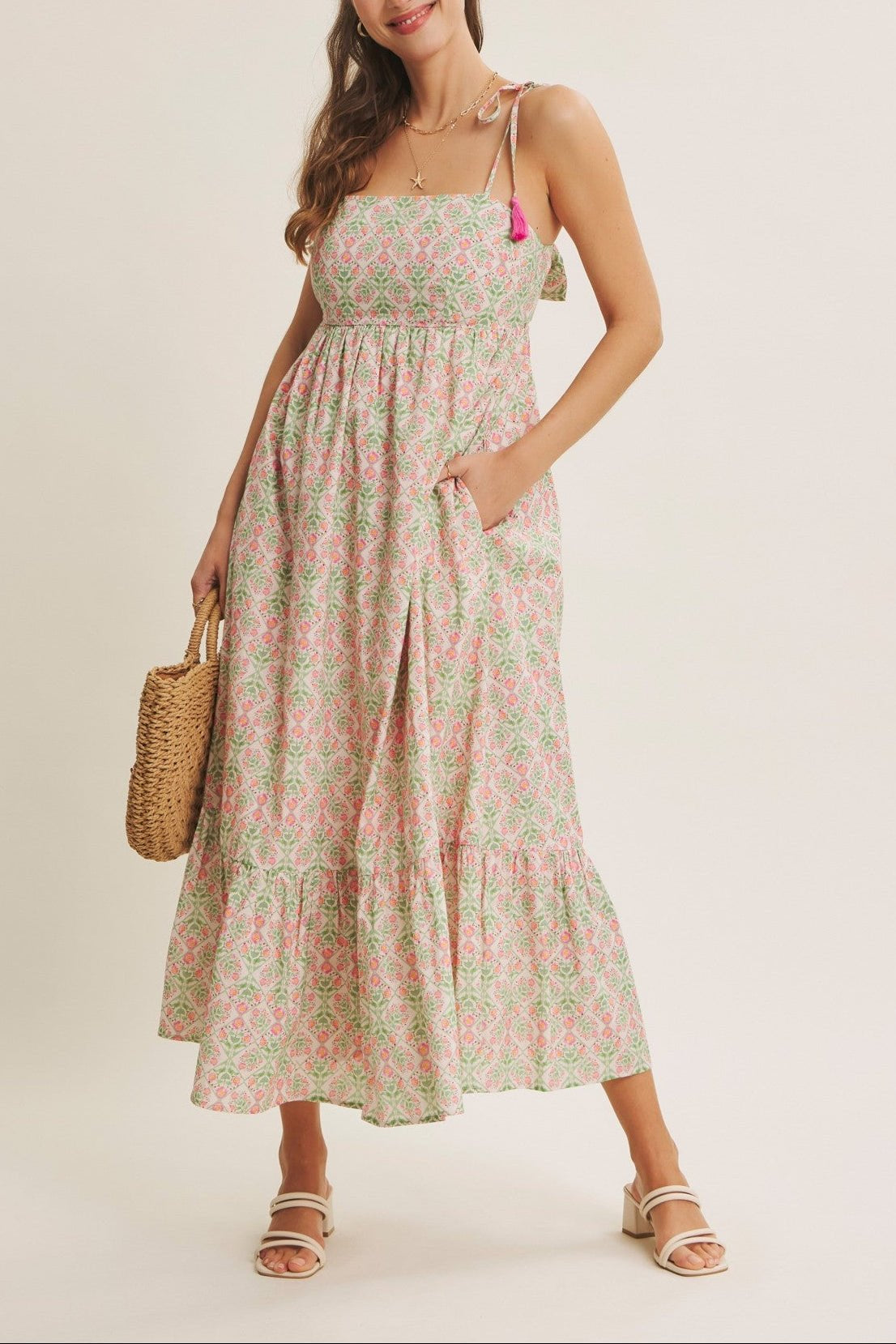 Spring Garden Bow - Back Cotton Midi Dress - MTT Collective