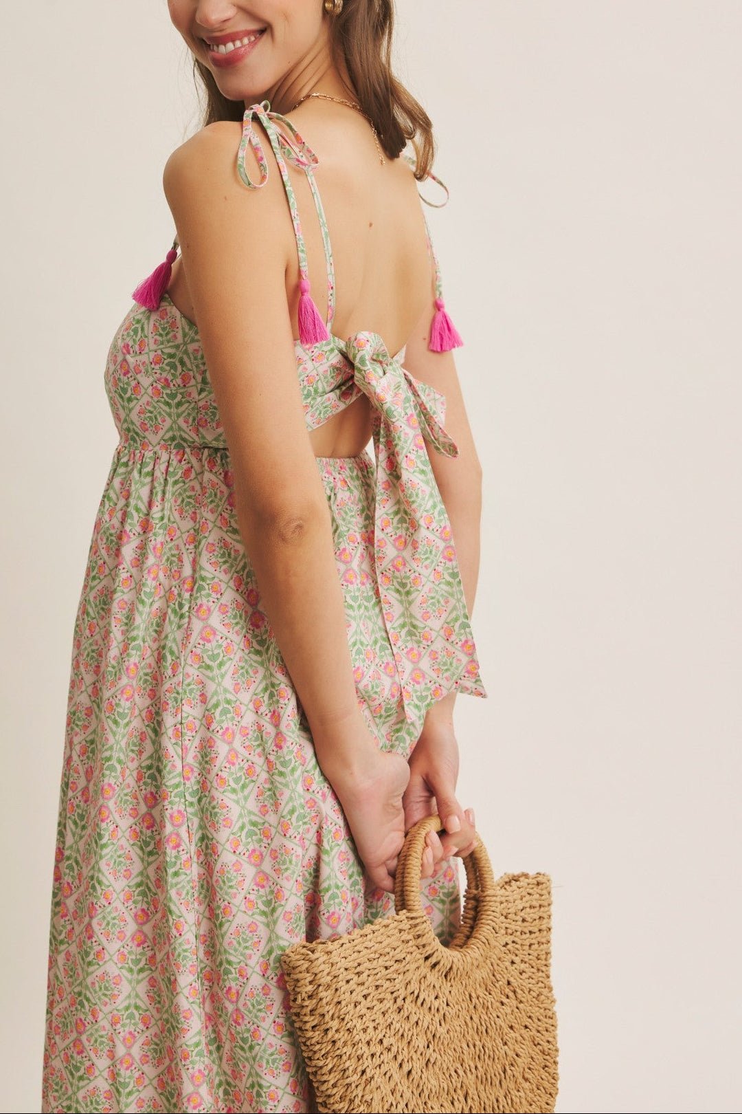 Spring Garden Bow - Back Cotton Midi Dress - MTT Collective