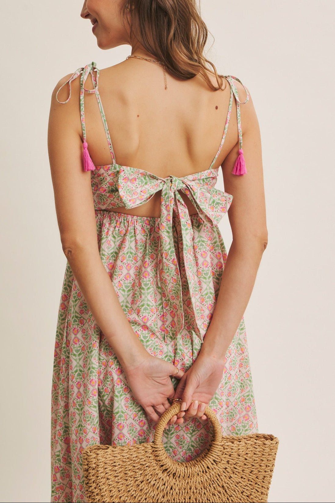 Spring Garden Bow - Back Cotton Midi Dress - MTT Collective