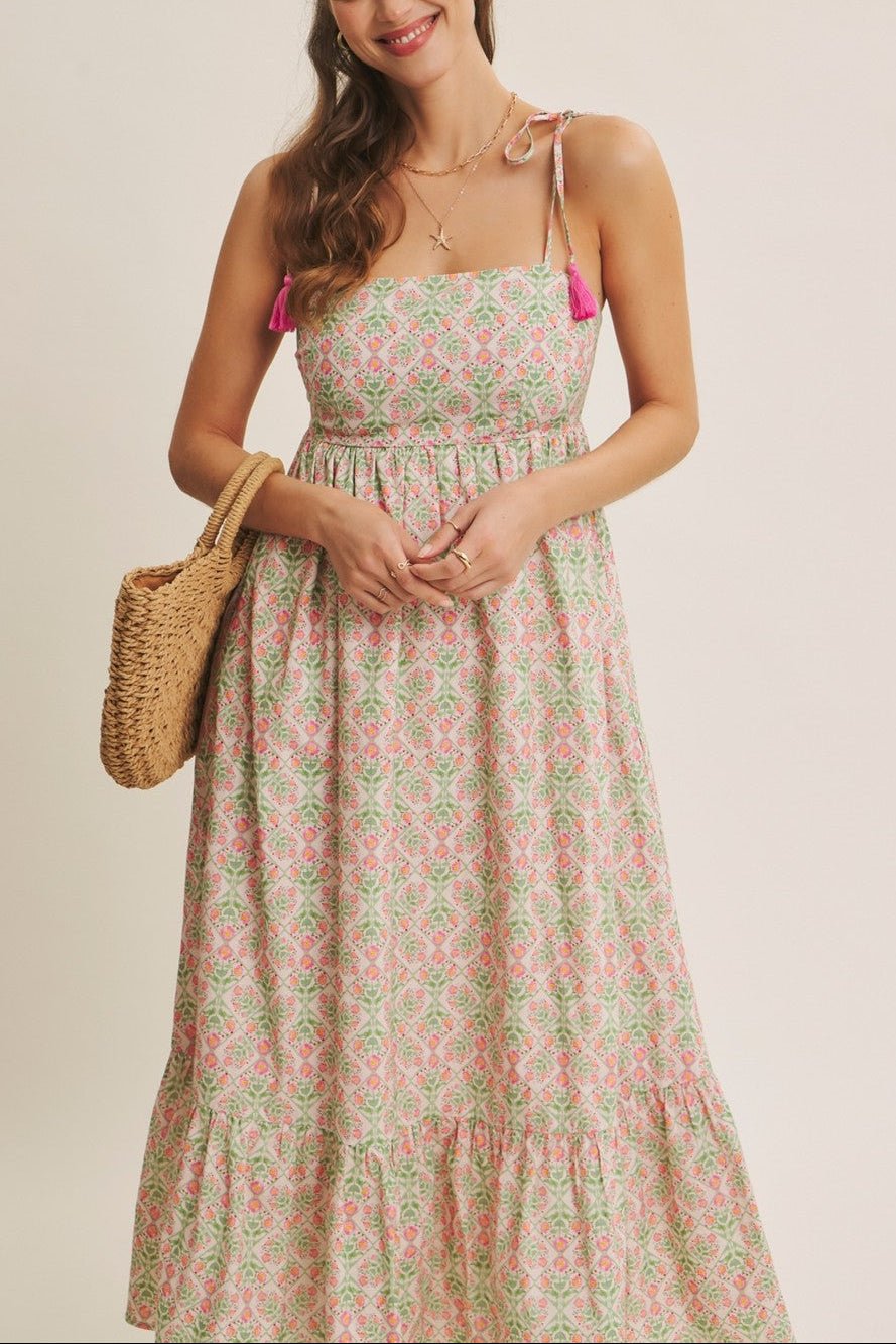 Spring Garden Bow - Back Cotton Midi Dress - MTT Collective