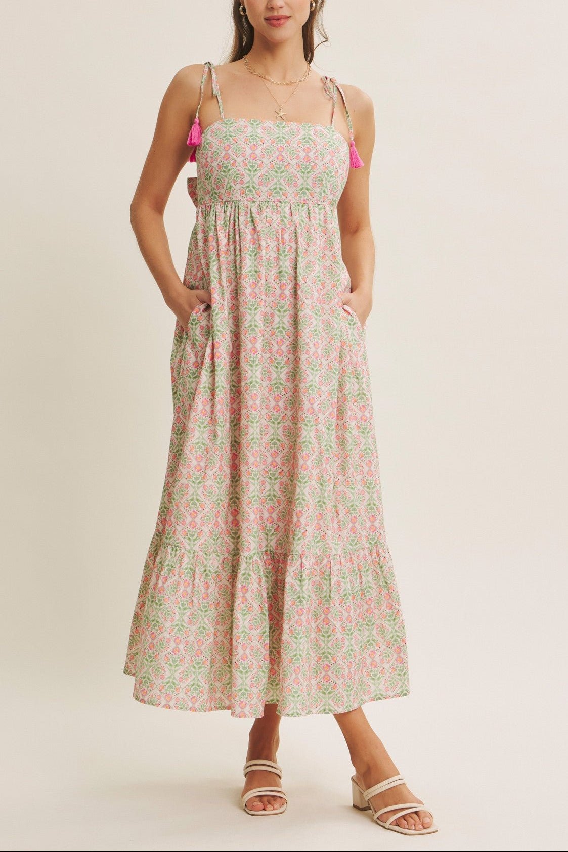 Spring Garden Bow - Back Cotton Midi Dress - MTT Collective