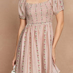 Striped Romance Puff Sleeve Smocked Mini Dress - MTT Collective
