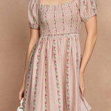 Striped Romance Puff Sleeve Smocked Mini Dress - MTT Collective
