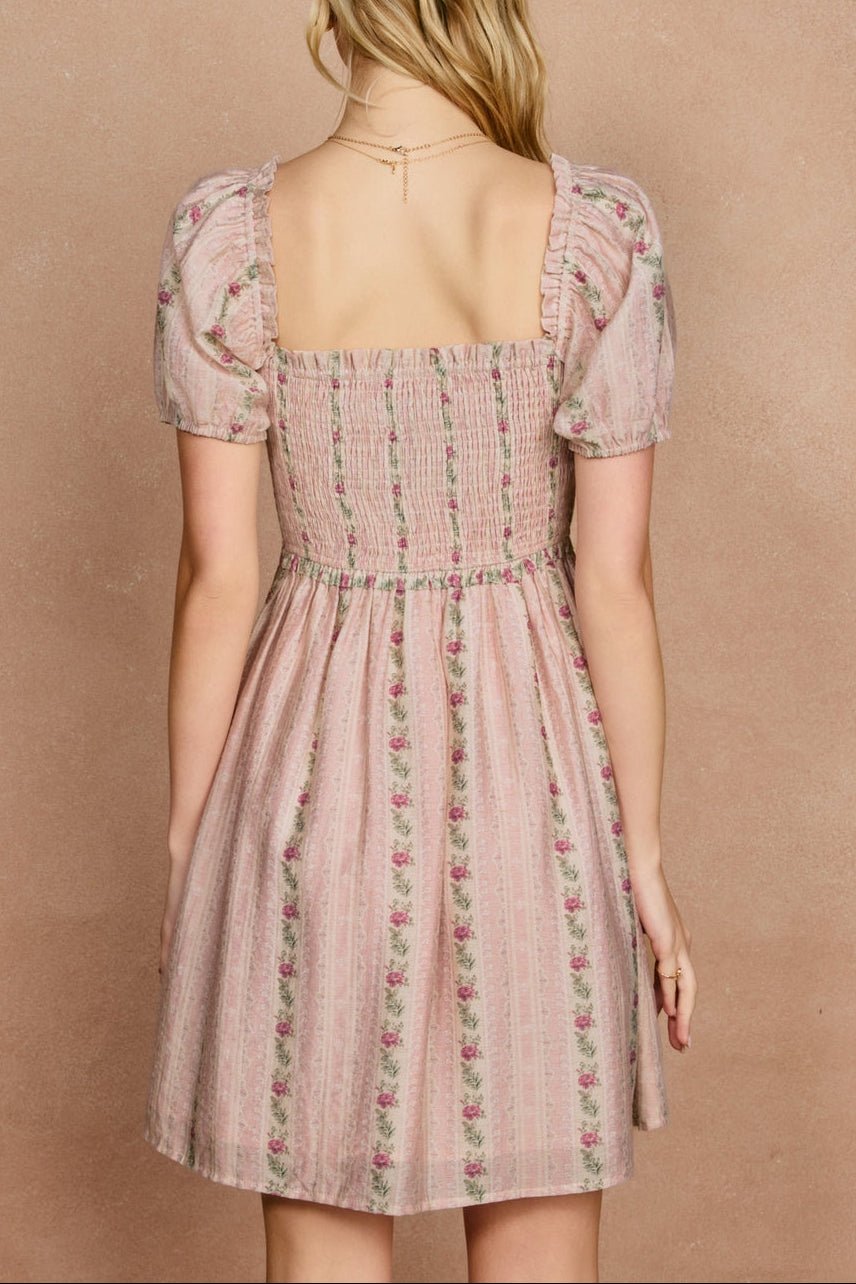 Striped Romance Puff Sleeve Smocked Mini Dress - MTT Collective