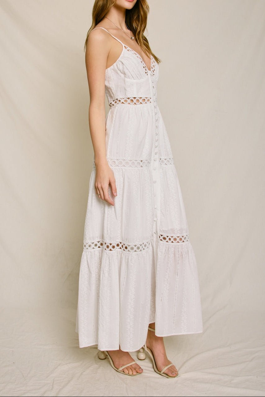 Sunbeam Eyelet Lave Inset Tiered Maxi Dress - MTT Collective