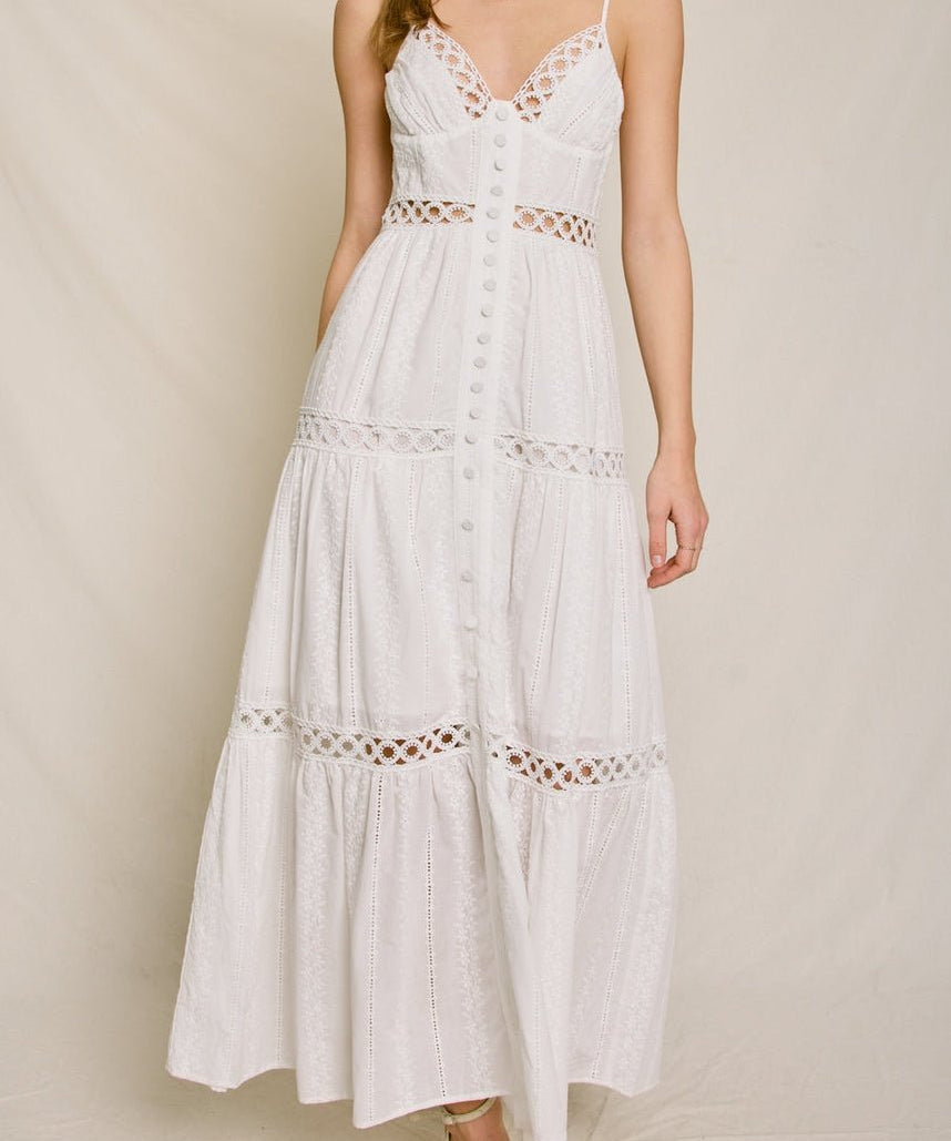 Sunbeam Eyelet Lave Inset Tiered Maxi Dress - MTT Collective