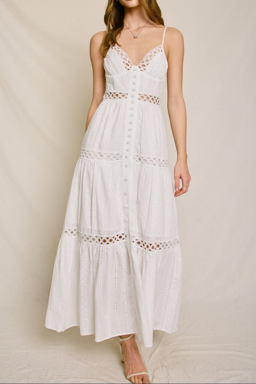 Sunbeam Eyelet Lave Inset Tiered Maxi Dress - MTT Collective