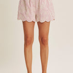 Sweet Summer Scallop Hem Embroidered Stripe Shorts - MTT Collective