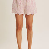 Sweet Summer Scallop Hem Embroidered Stripe Shorts - MTT Collective