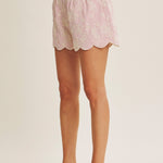 Sweet Summer Scallop Hem Embroidered Stripe Shorts - MTT Collective