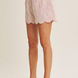 Sweet Summer Scallop Hem Embroidered Stripe Shorts - MTT Collective