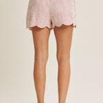 Sweet Summer Scallop Hem Embroidered Stripe Shorts - MTT Collective