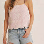 Sweet Summer Scallop Hem Embroidered Stripe Tank - MTT Collective