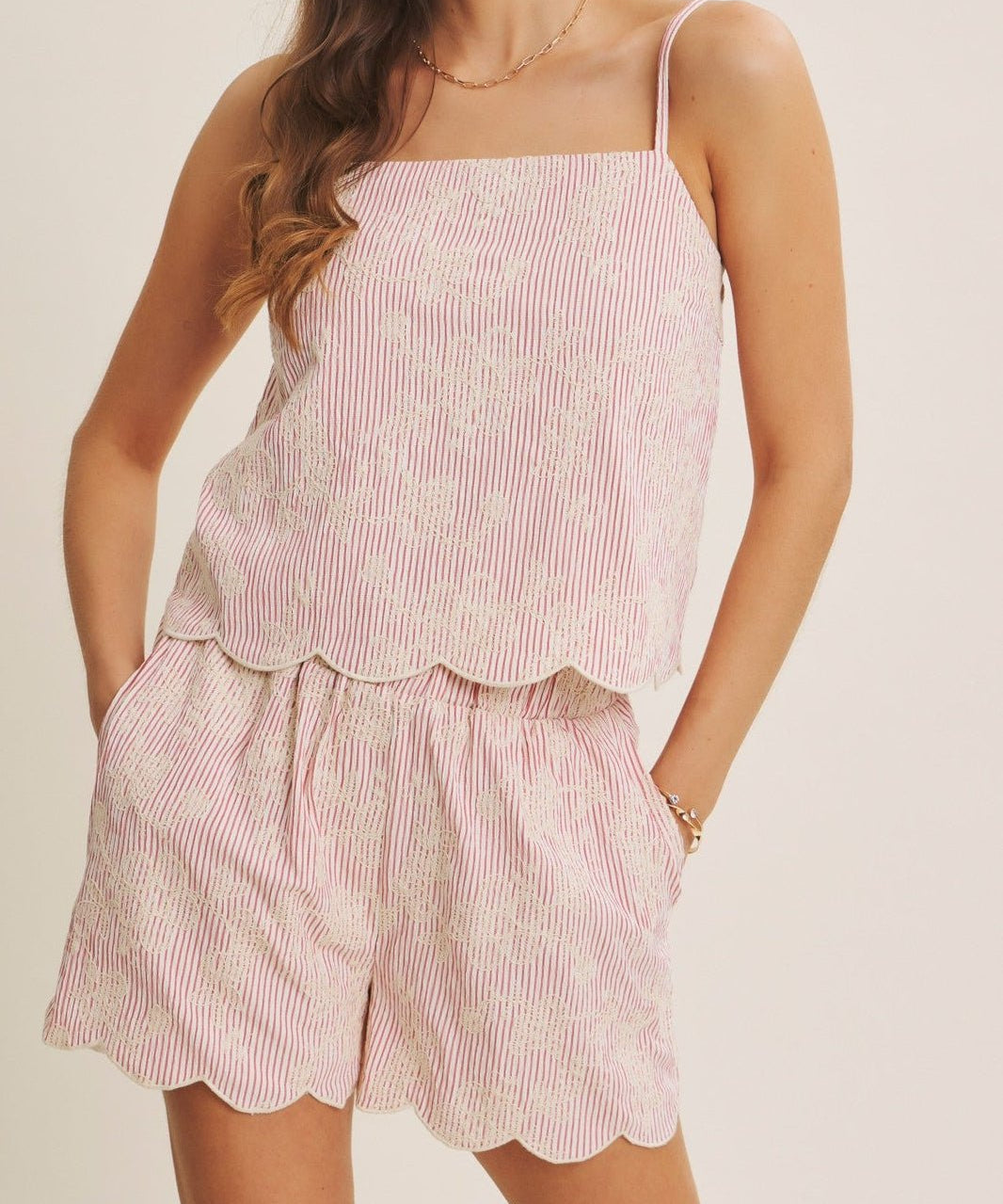 Sweet Summer Scallop Hem Embroidered Stripe Tank - MTT Collective
