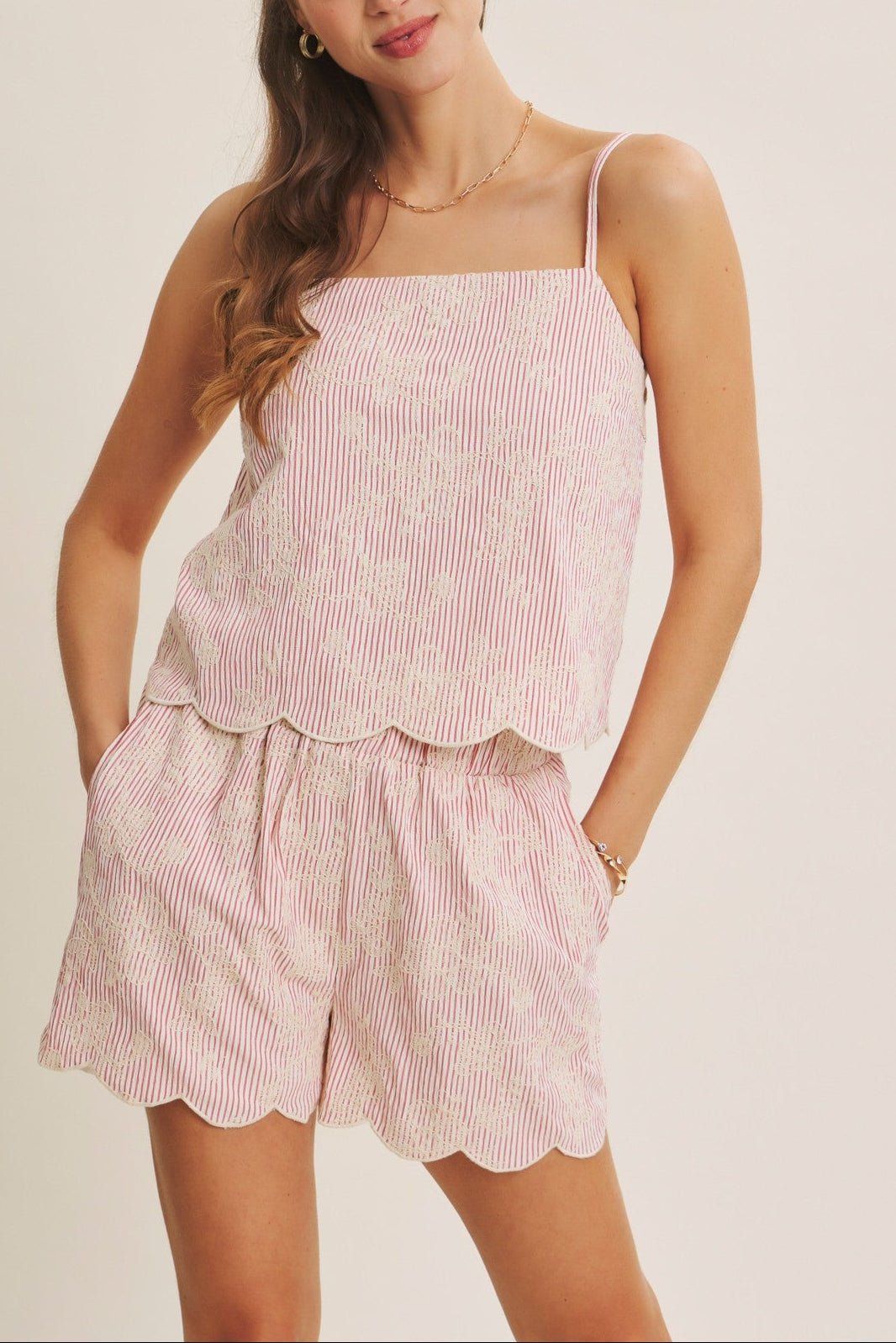 Sweet Summer Scallop Hem Embroidered Stripe Tank - MTT Collective