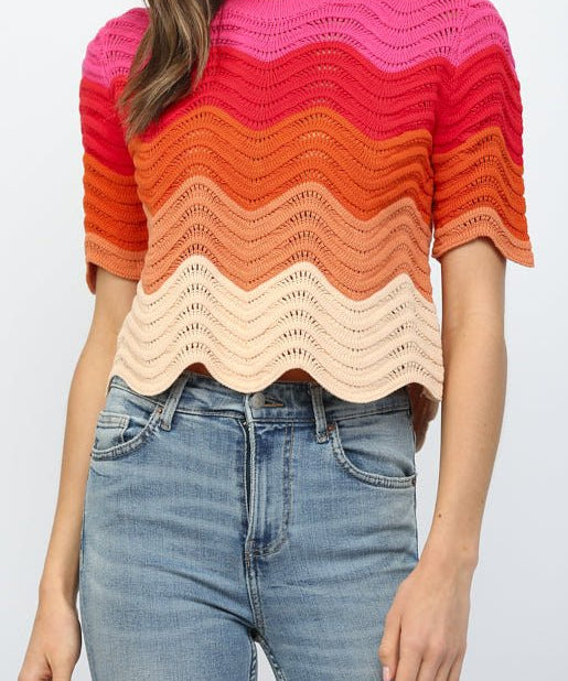 Tammy Color Block Scalloped Hem Top - MTT Collective