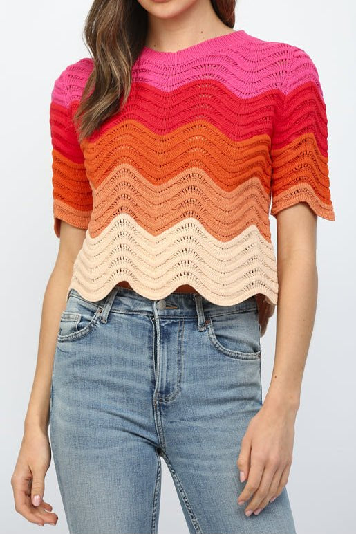 Tammy Color Block Scalloped Hem Top - MTT Collective