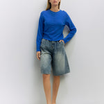 Cambria Rolled Neck Cardigan in blue, front view