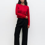 Cambria Rolled Neck Cardigan in red, front view