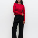 Cambria Rolled Neck Cardigan in red, front view