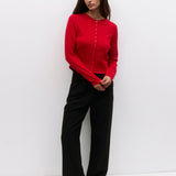 Cambria Rolled Neck Cardigan in red