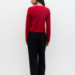 Cambria Rolled Neck Cardigan in red, side view
