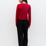 Cambria Rolled Neck Cardigan in red, side view
