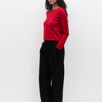 Cambria Rolled Neck Cardigan in red, back view