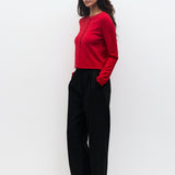 Cambria Rolled Neck Cardigan in red, back view