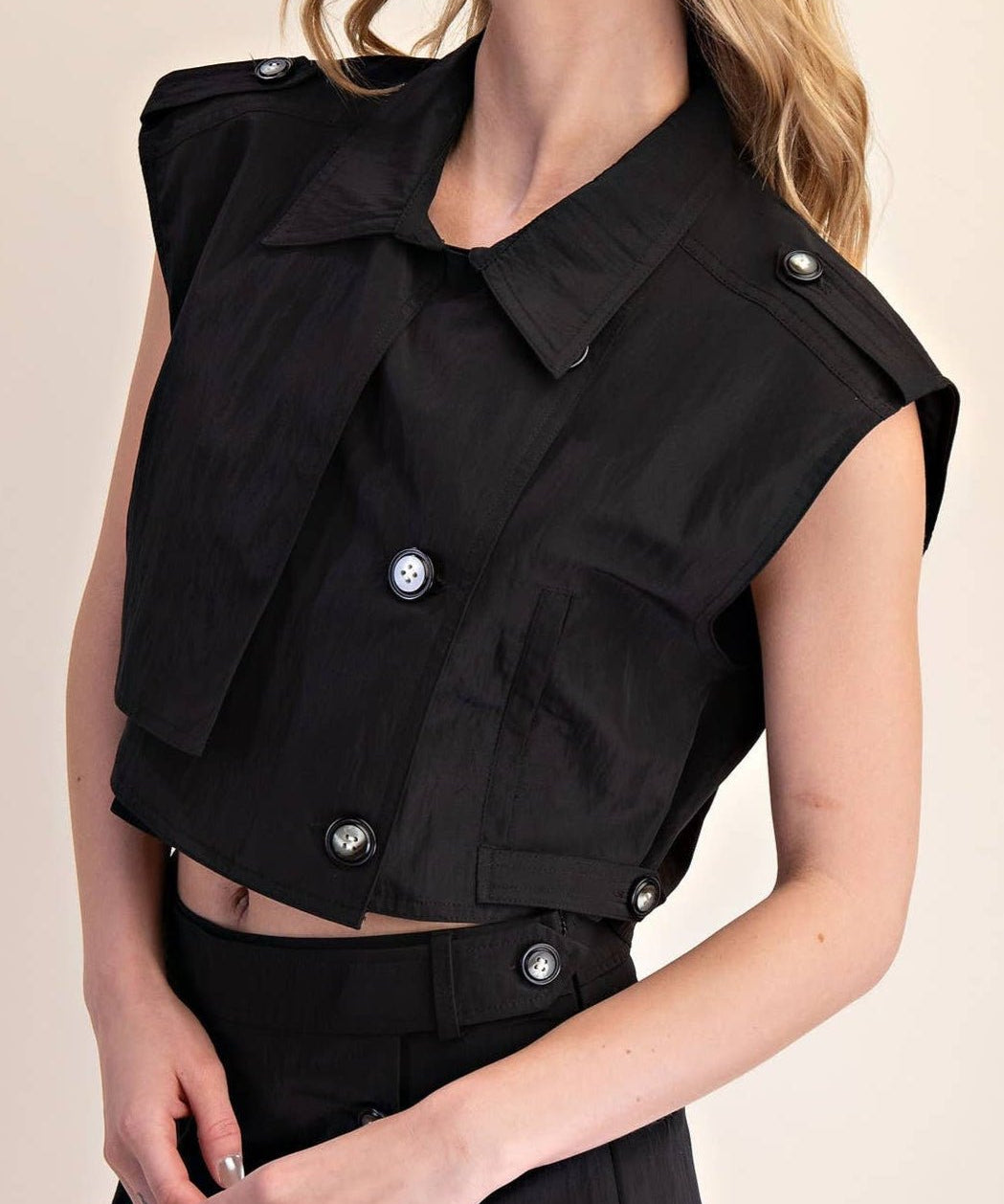 Teresa Lapel Collar Sleeveless Crop Jacket - MTT Collective