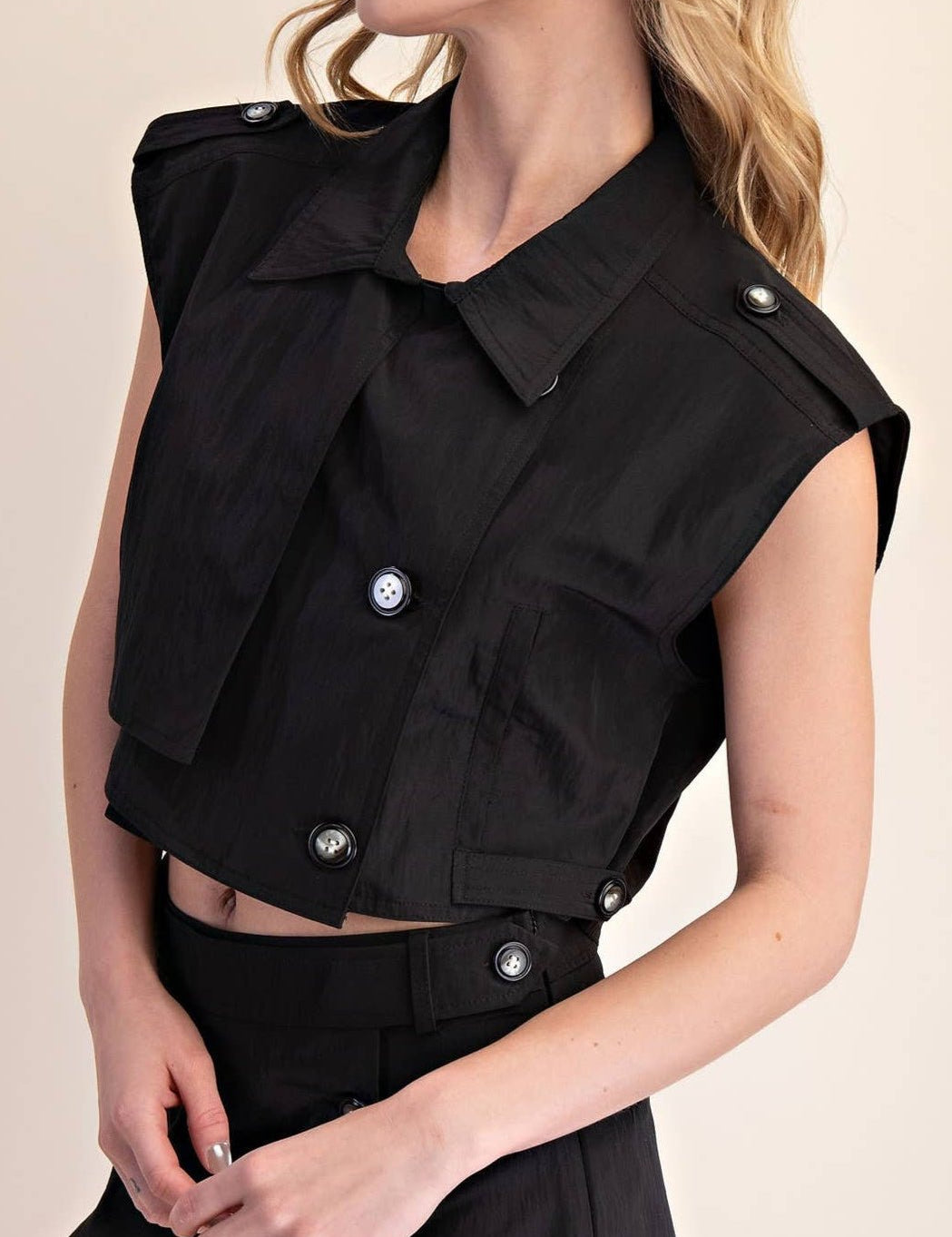 Teresa Lapel Collar Sleeveless Crop Jacket - MTT Collective