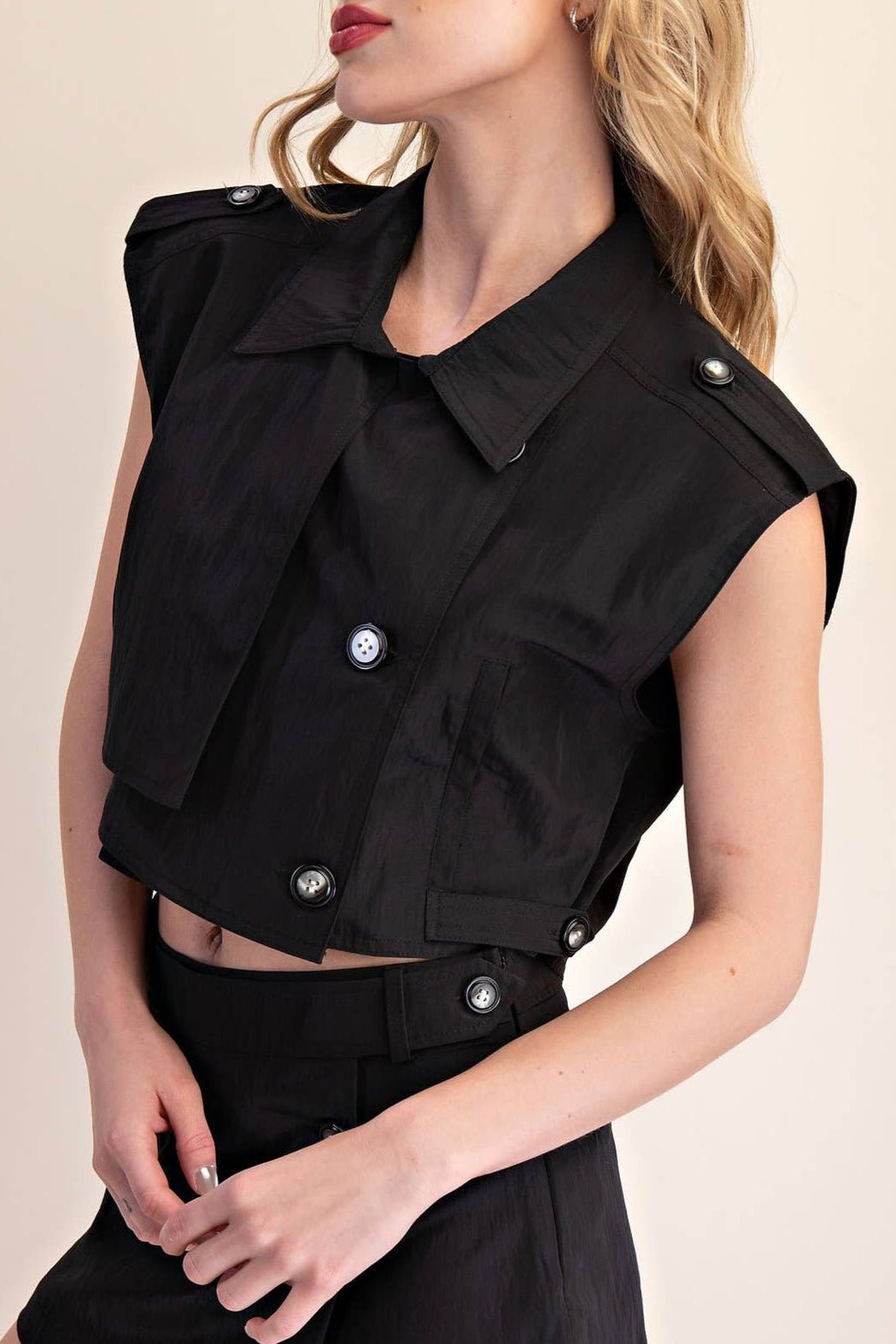 Teresa Lapel Collar Sleeveless Crop Jacket - MTT Collective