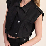 Teresa Lapel Collar Sleeveless Crop Jacket - MTT Collective