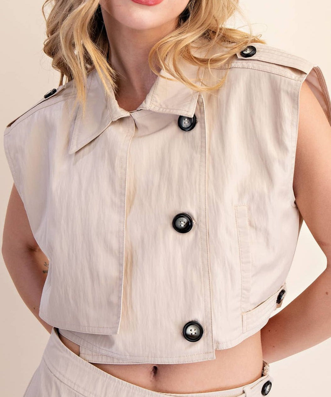 Teresa Lapel Collar Sleeveless Crop Jacket - MTT Collective