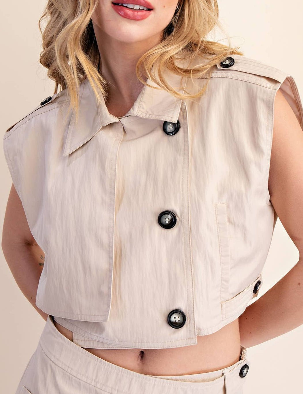 Teresa Lapel Collar Sleeveless Crop Jacket - MTT Collective
