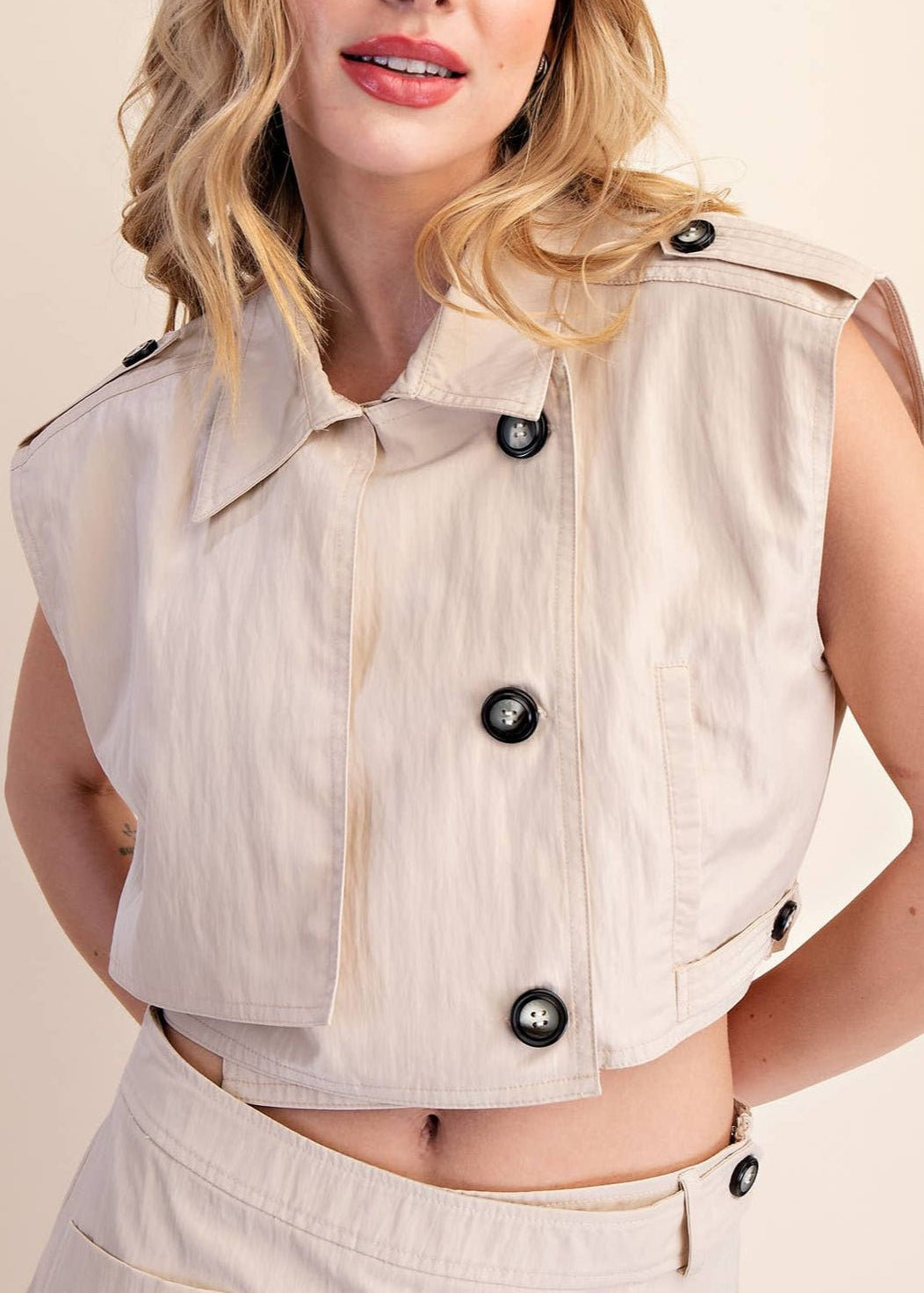 Teresa Lapel Collar Sleeveless Crop Jacket - MTT Collective