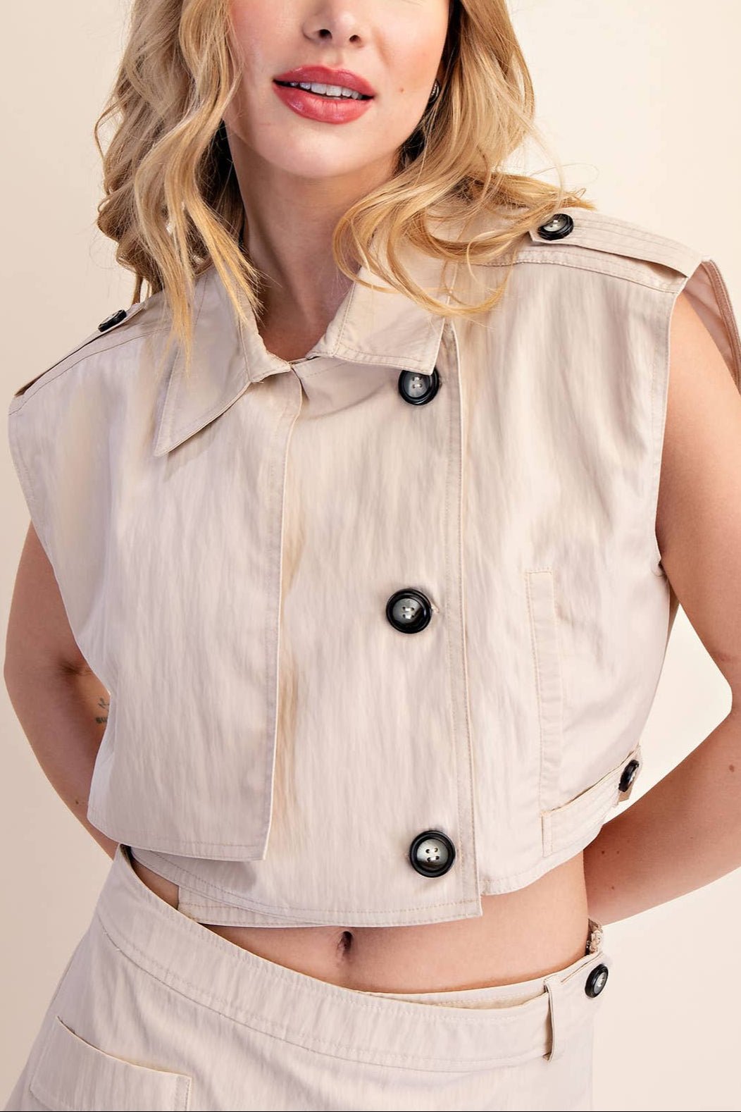 Teresa Lapel Collar Sleeveless Crop Jacket - MTT Collective