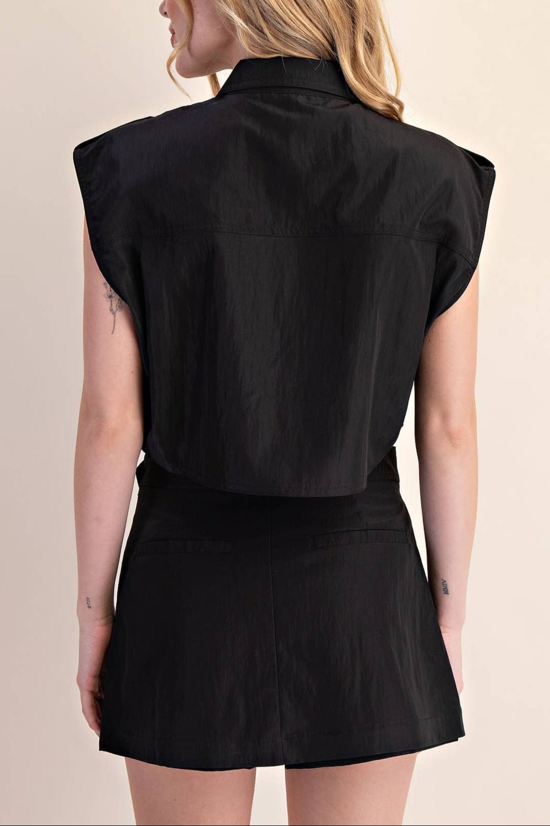 Teresa Lapel Collar Sleeveless Crop Jacket - MTT Collective