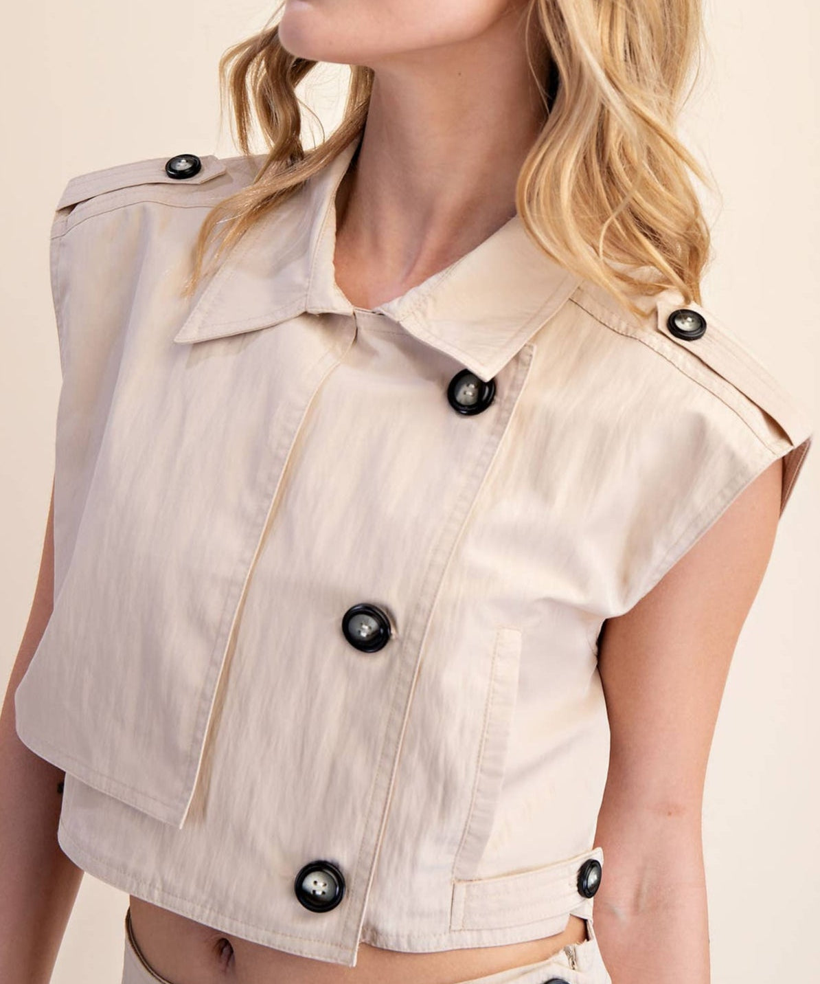 Teresa Lapel Collar Sleeveless Crop Jacket - MTT Collective
