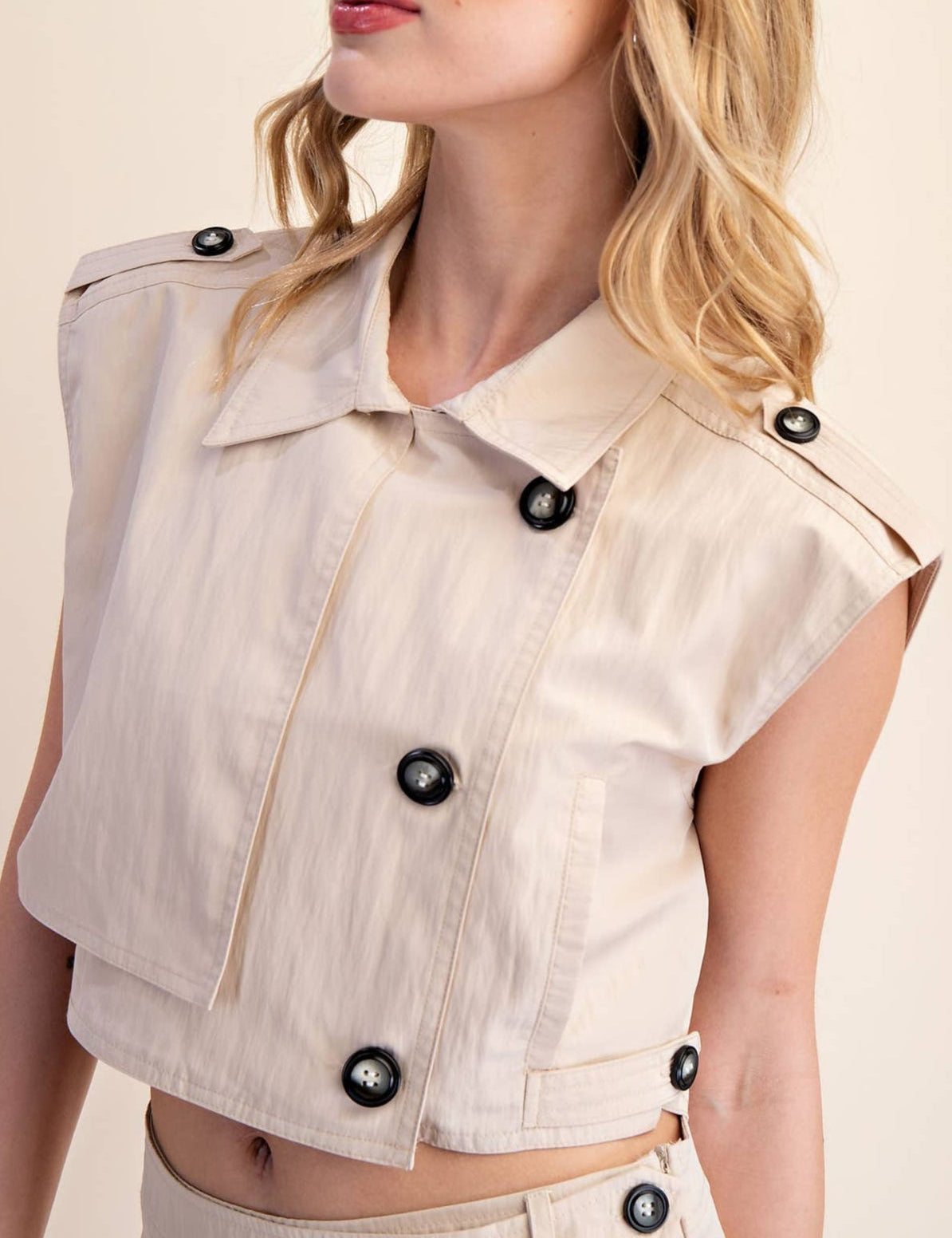 Teresa Lapel Collar Sleeveless Crop Jacket - MTT Collective
