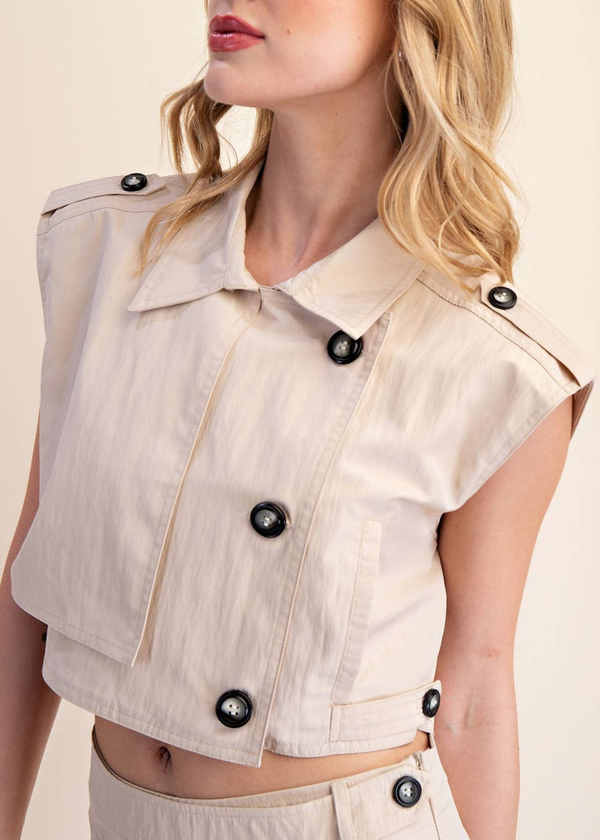 Teresa Lapel Collar Sleeveless Crop Jacket - MTT Collective