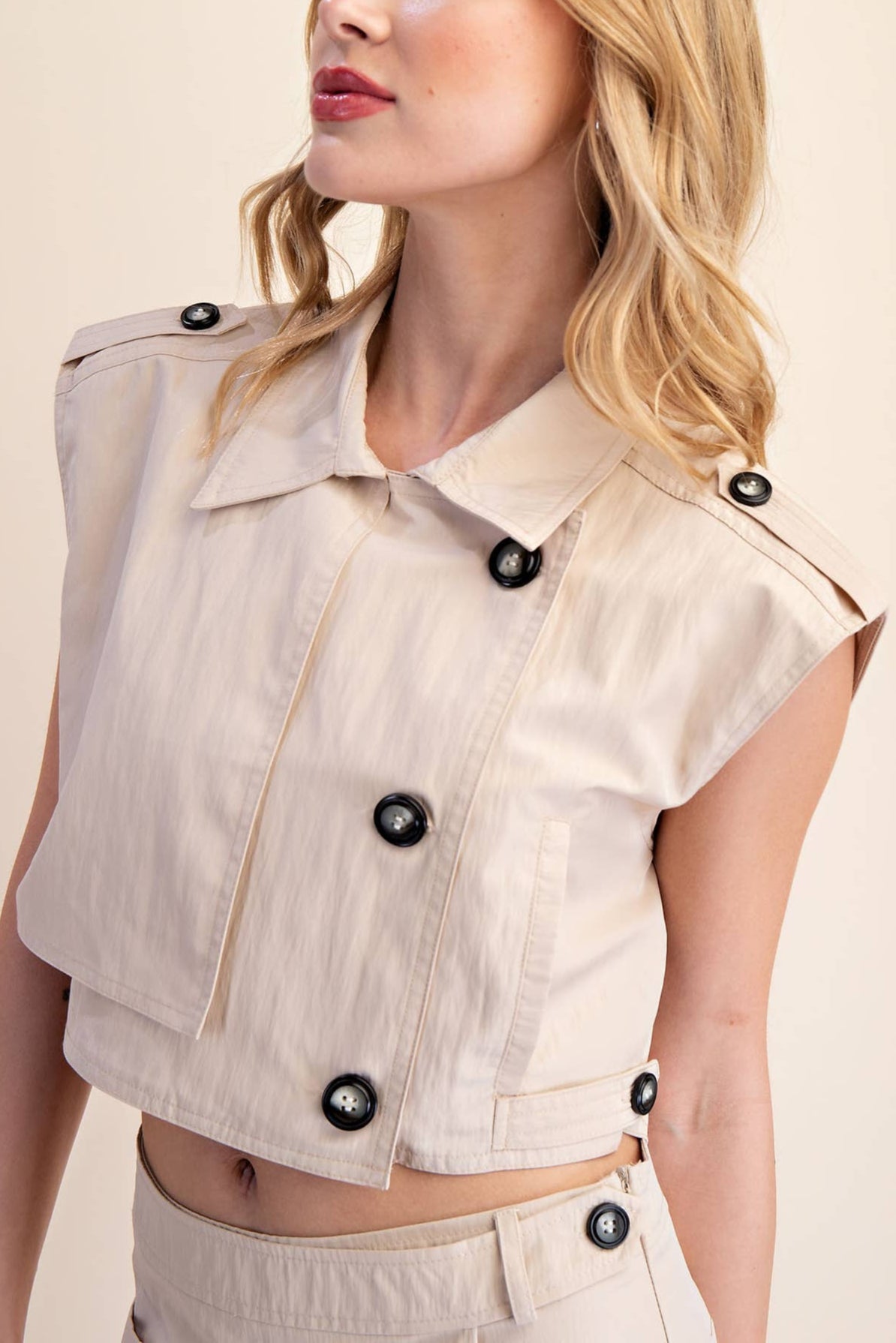Teresa Lapel Collar Sleeveless Crop Jacket - MTT Collective