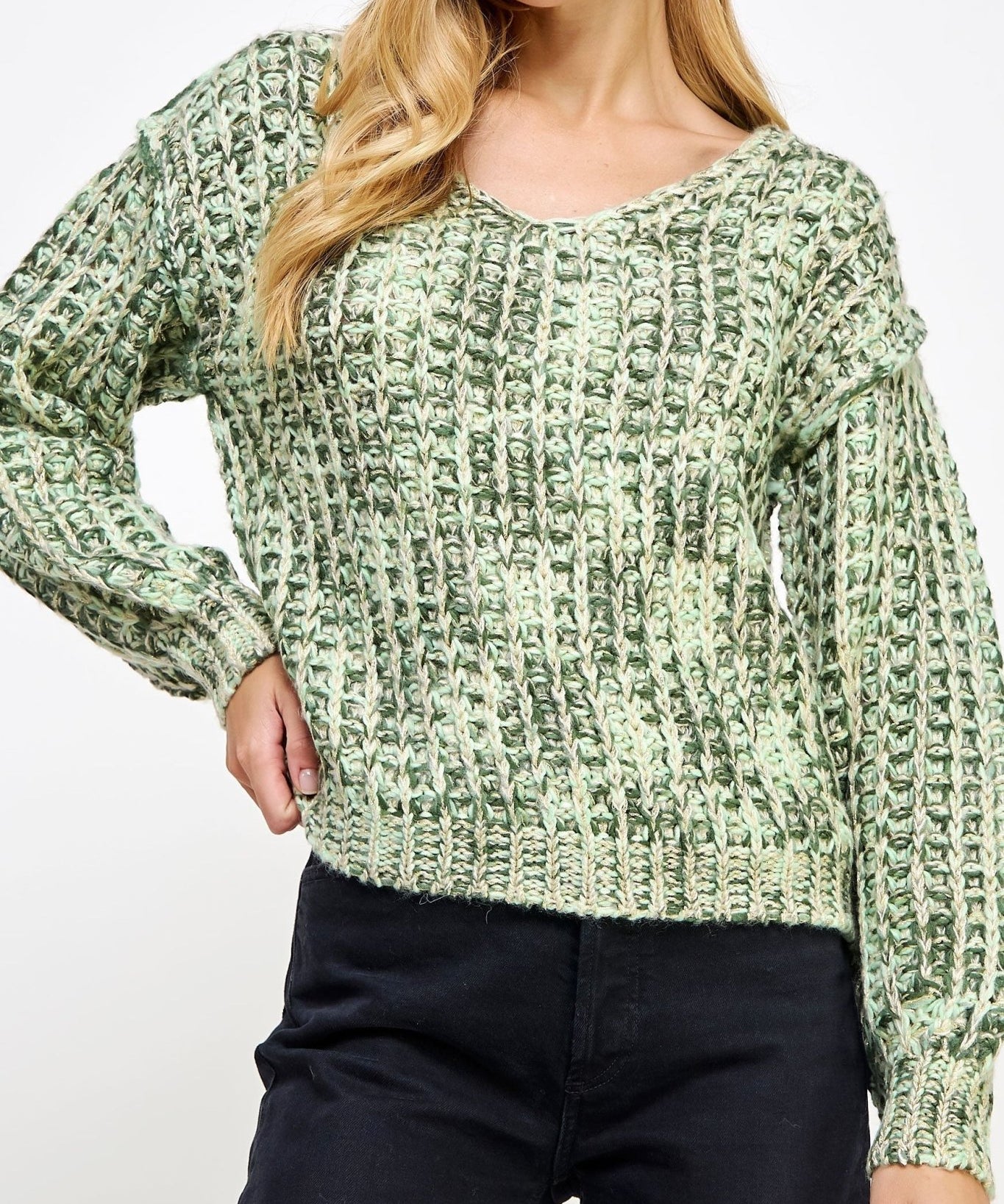 Tessa Lurex Knit V - Neck Sweater - MTT Collective
