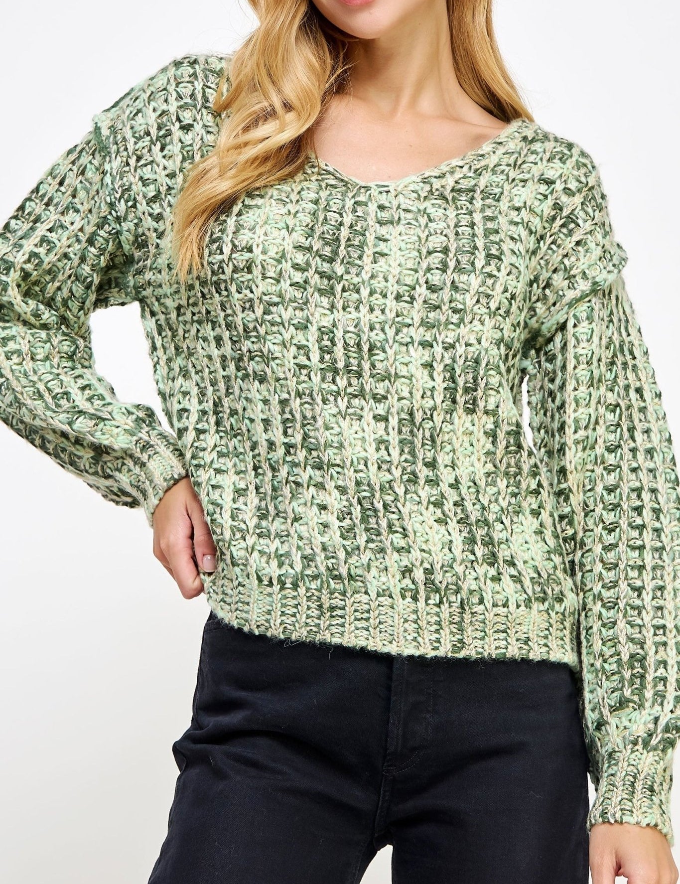 Tessa Lurex Knit V - Neck Sweater - MTT Collective