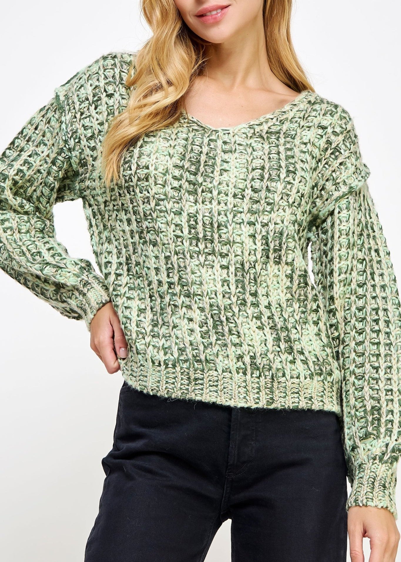 Tessa Lurex Knit V - Neck Sweater - MTT Collective