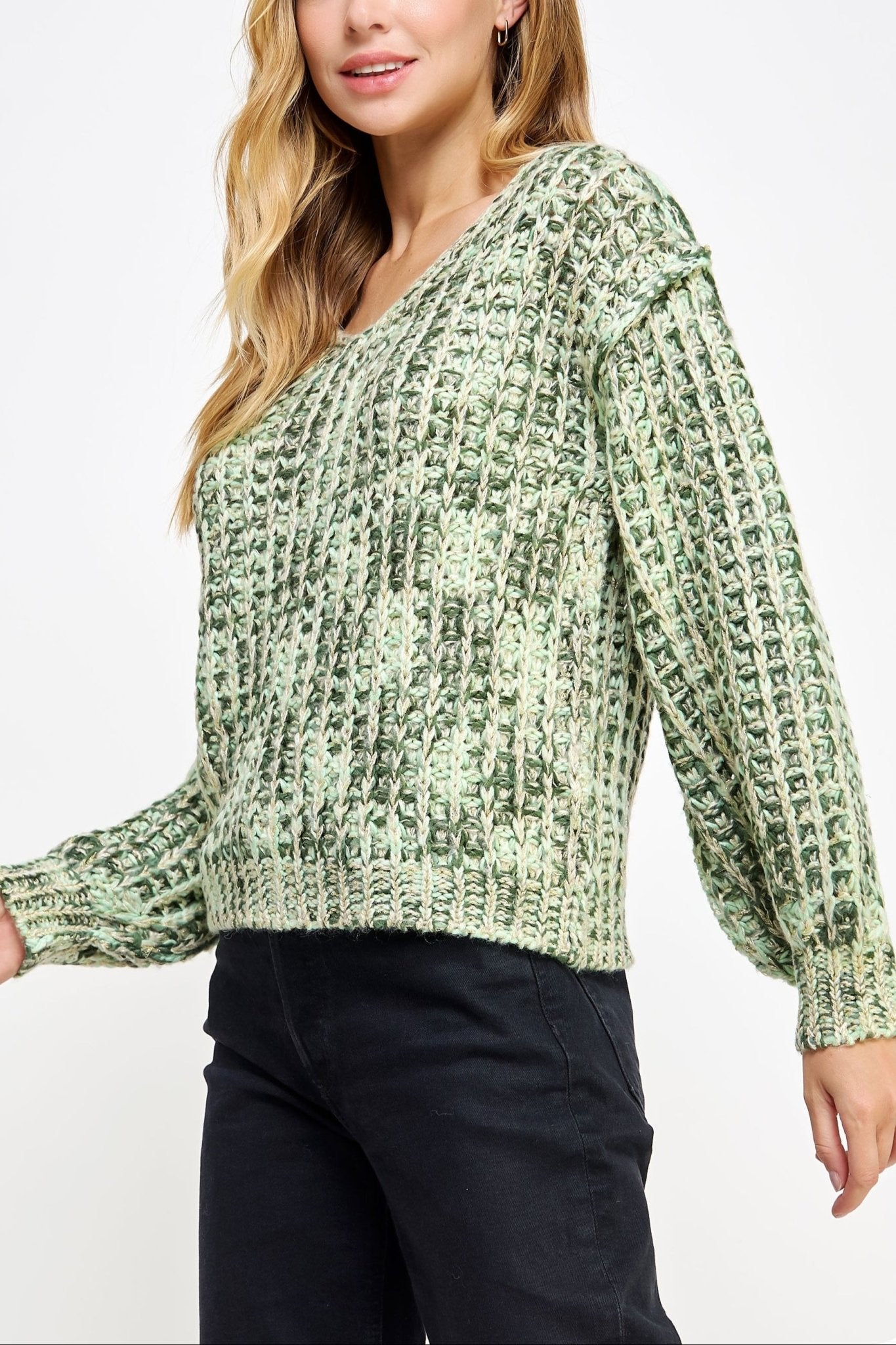 Tessa Lurex Knit V - Neck Sweater - MTT Collective